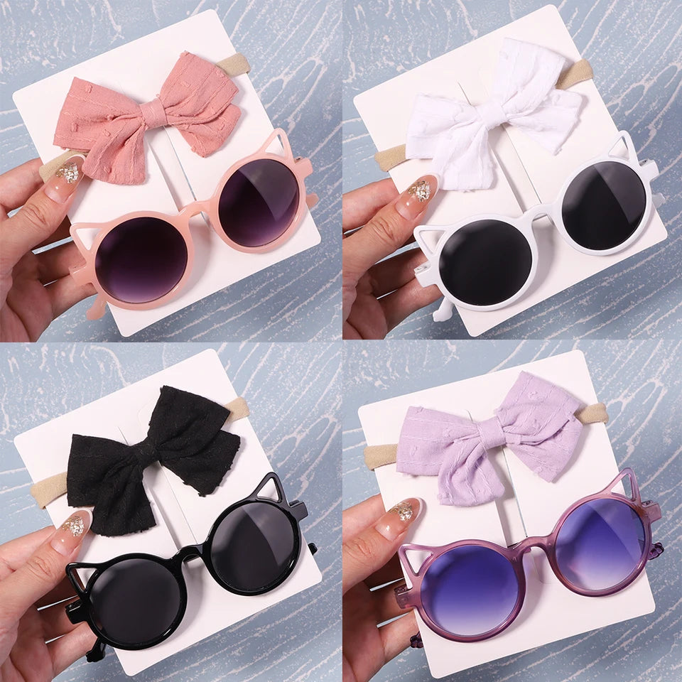 2Pcs/Pack lentes de sol y moño a juego para niños, niñas, toddlers y bebés.