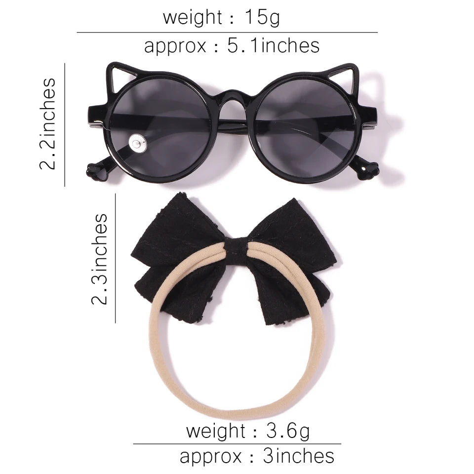 2Pcs/Pack lentes de sol y moño a juego para niños, niñas, toddlers y bebés.