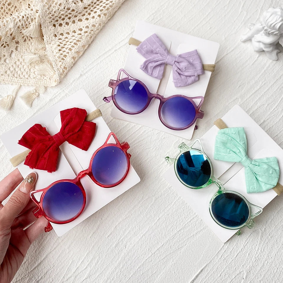 2Pcs/Pack lentes de sol y moño a juego para niños, niñas, toddlers y bebés.