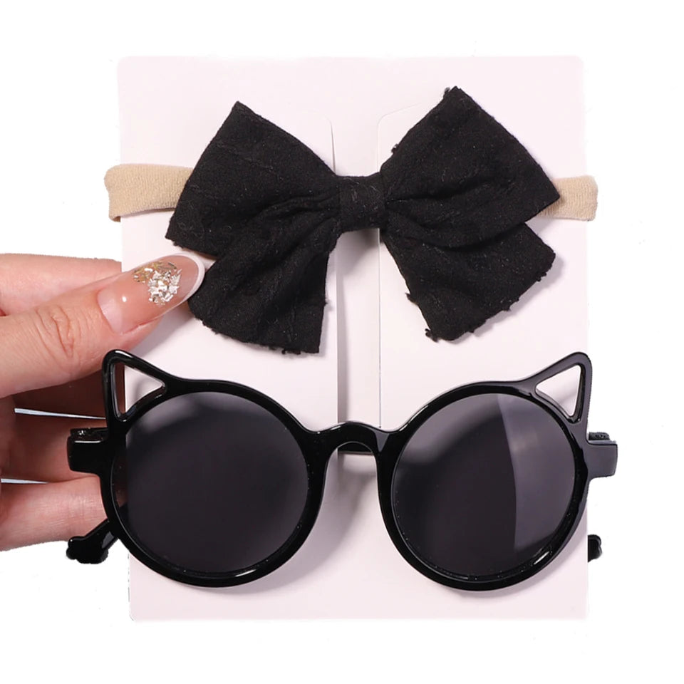 2Pcs/Pack lentes de sol y moño a juego para niños, niñas, toddlers y bebés.