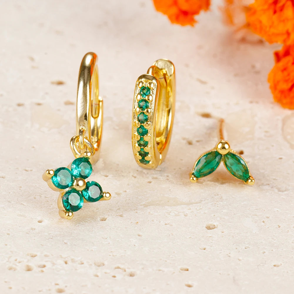 Elegante conjunto de pendientes colgantes con flor de circonita