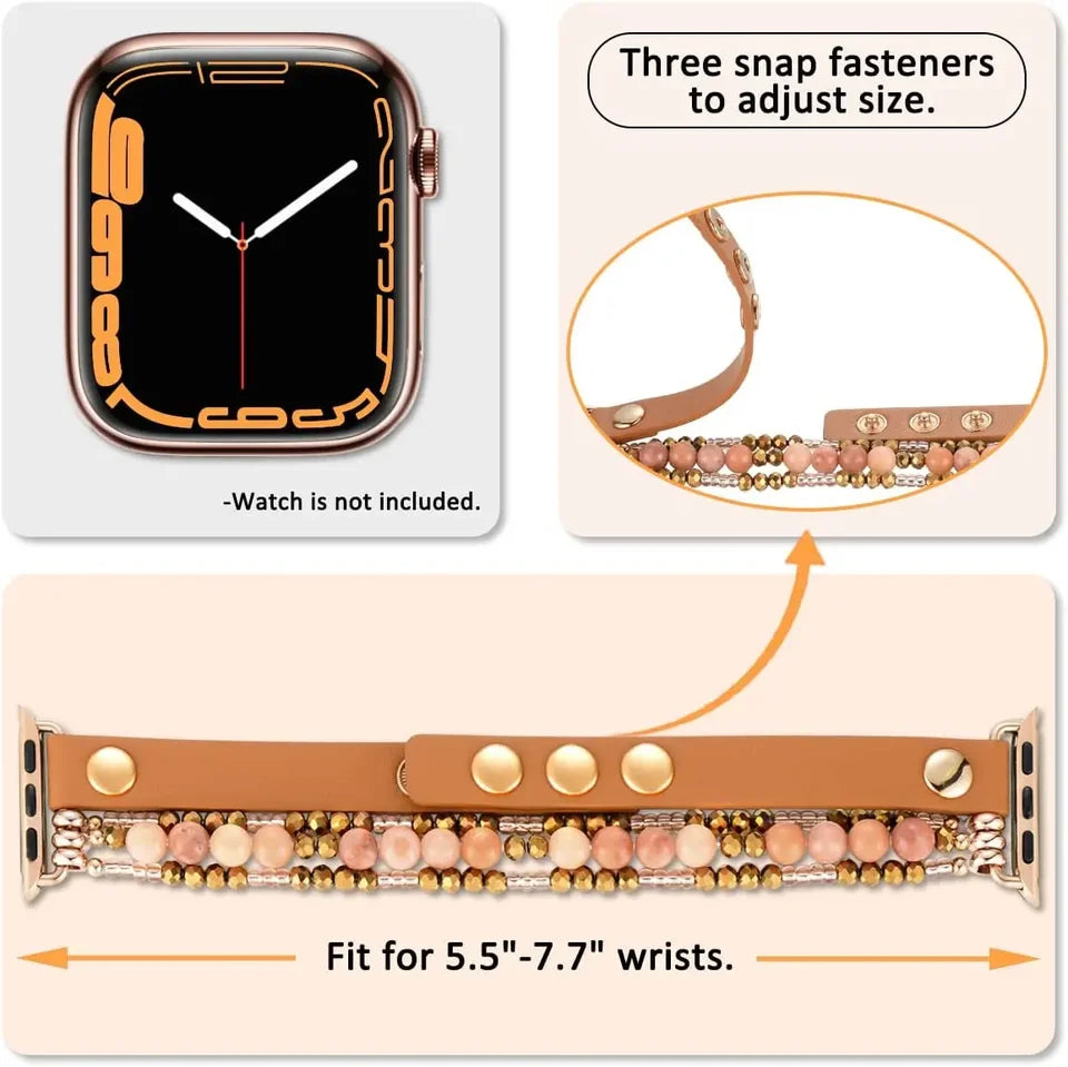Pulsera elástica de cuero con cuentas para Apple Watch