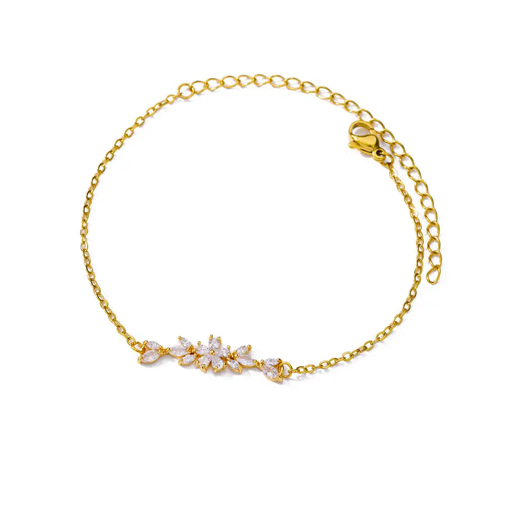 Elegante pulsera de flores de circonia para mujeres y niñas