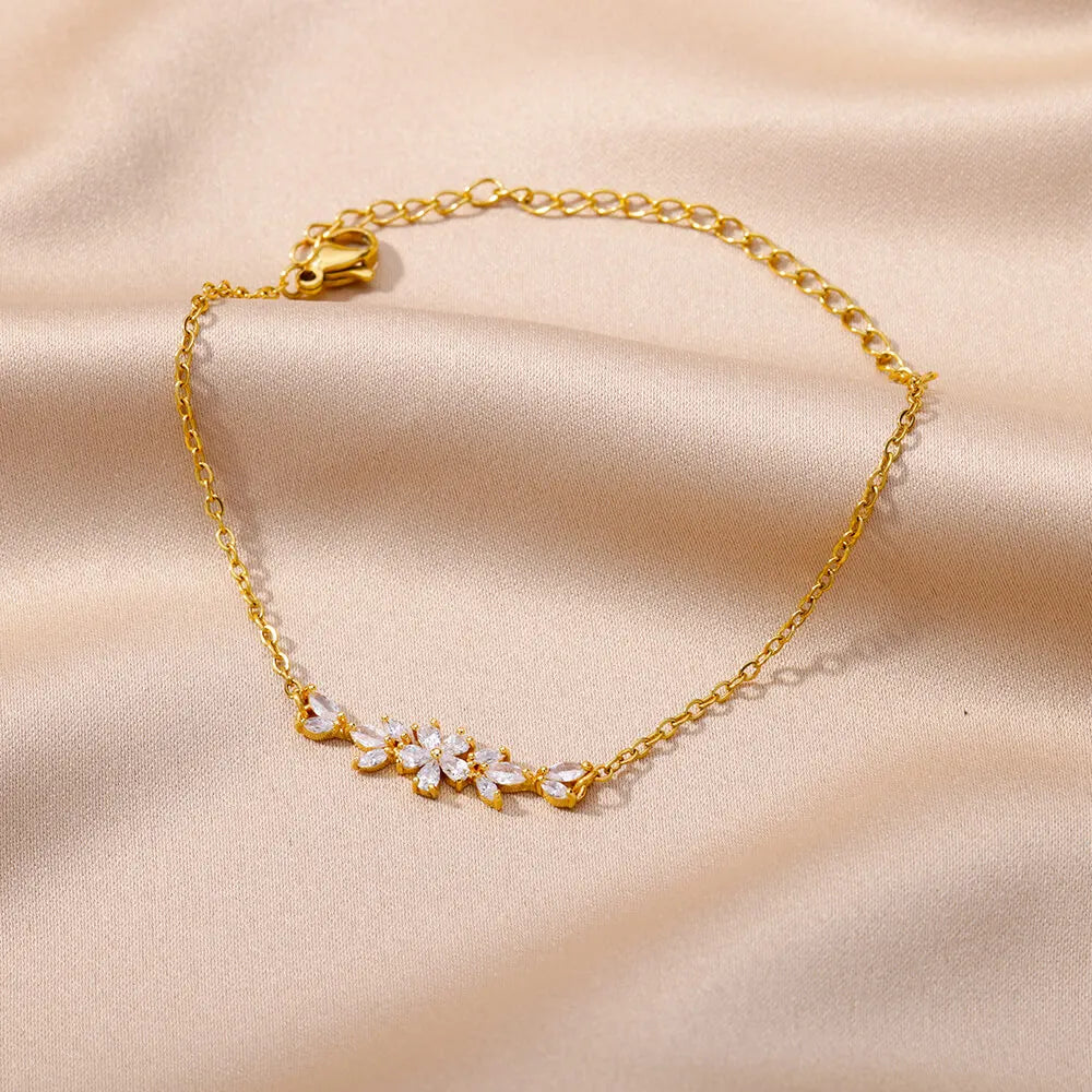 Elegante pulsera de flores de circonia para mujeres y niñas