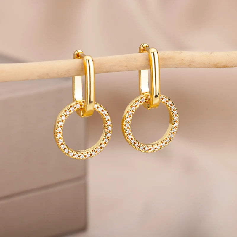 Pendientes colgantes con circonitas de color dorado para mujer