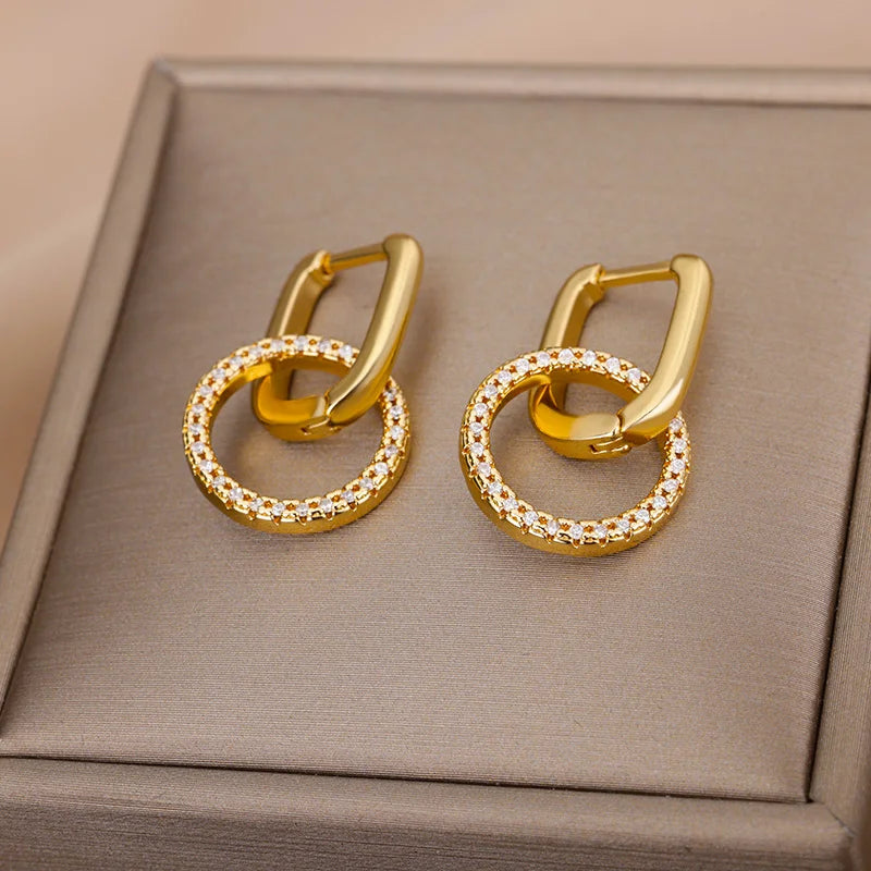 Pendientes colgantes con circonitas de color dorado para mujer