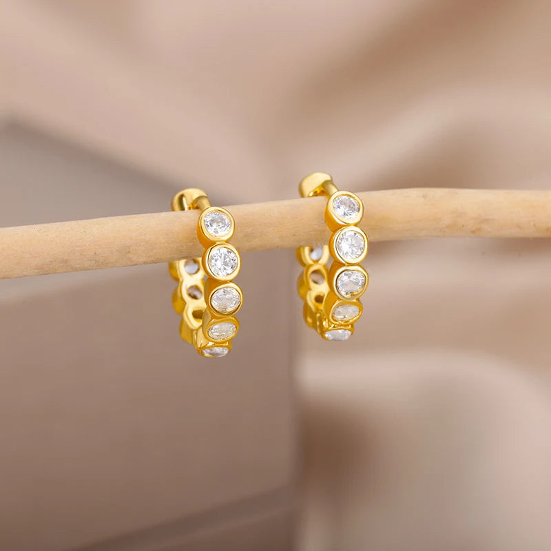 Pendientes colgantes con circonitas de color dorado para mujer