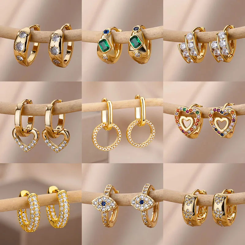 Pendientes colgantes con circonitas de color dorado para mujer