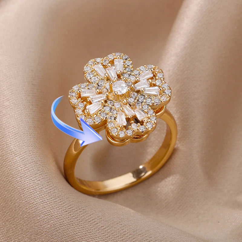 Anillos de ansiedad ajustables de acero inoxidable dorados para mujer