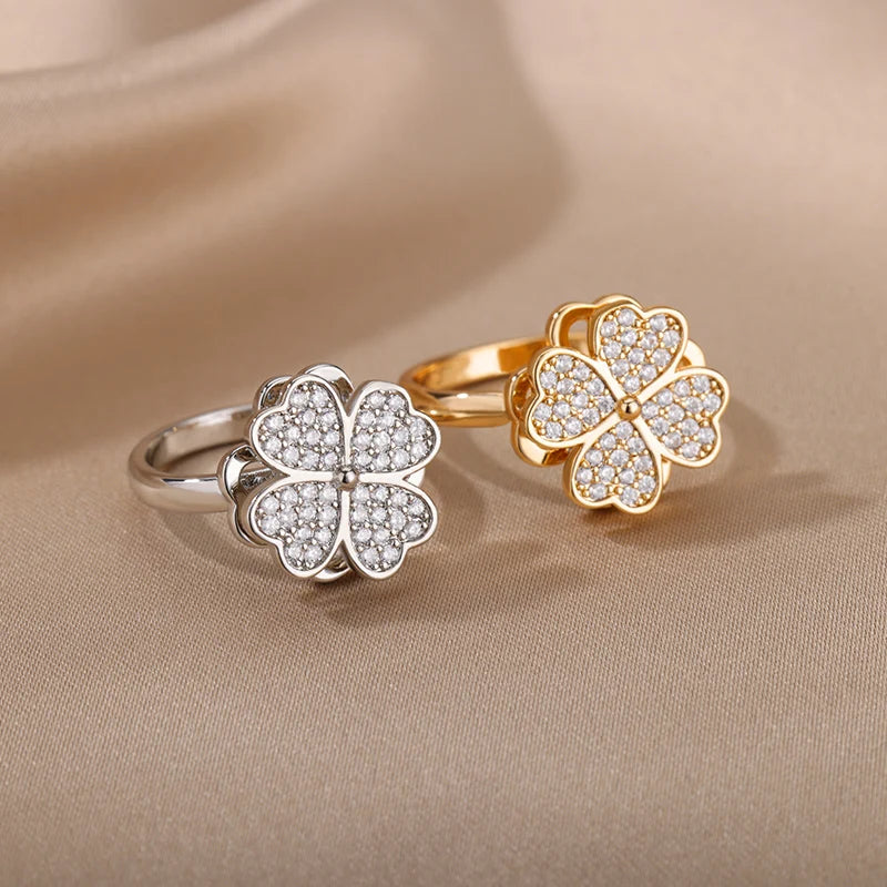 Anillos de ansiedad ajustables de acero inoxidable dorados para mujer