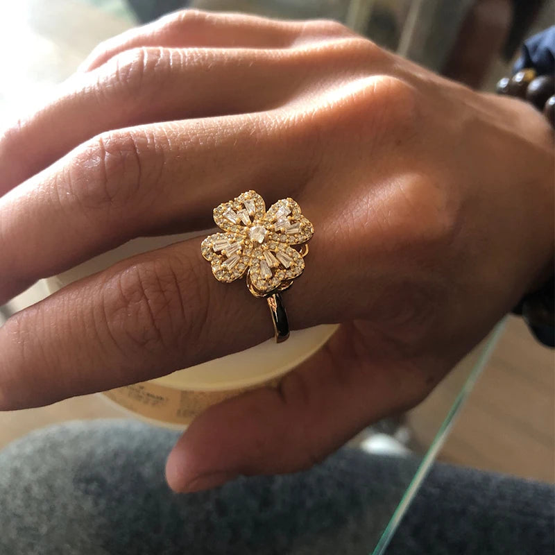 Anillos de ansiedad ajustables de acero inoxidable dorados para mujer
