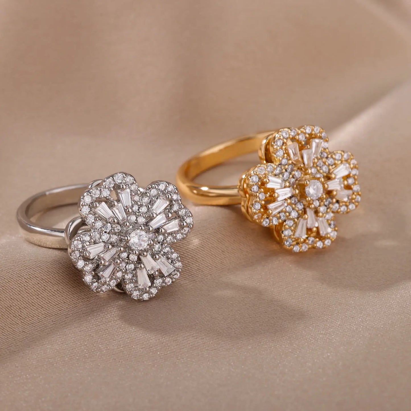 Anillos de ansiedad ajustables de acero inoxidable dorados para mujer