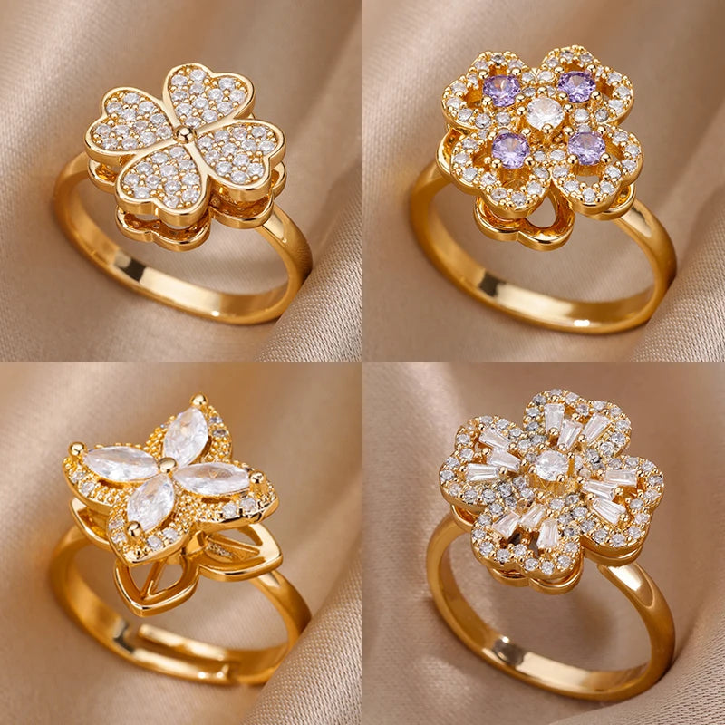 Anillos de ansiedad ajustables de acero inoxidable dorados para mujer