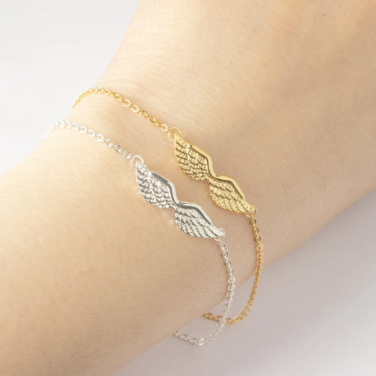 Pulsera vintage de alas de ángel de acero inoxidable para mujer