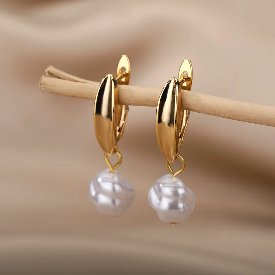 Pendientes de perlas irregulares para mujer, joyería de acero inoxidable