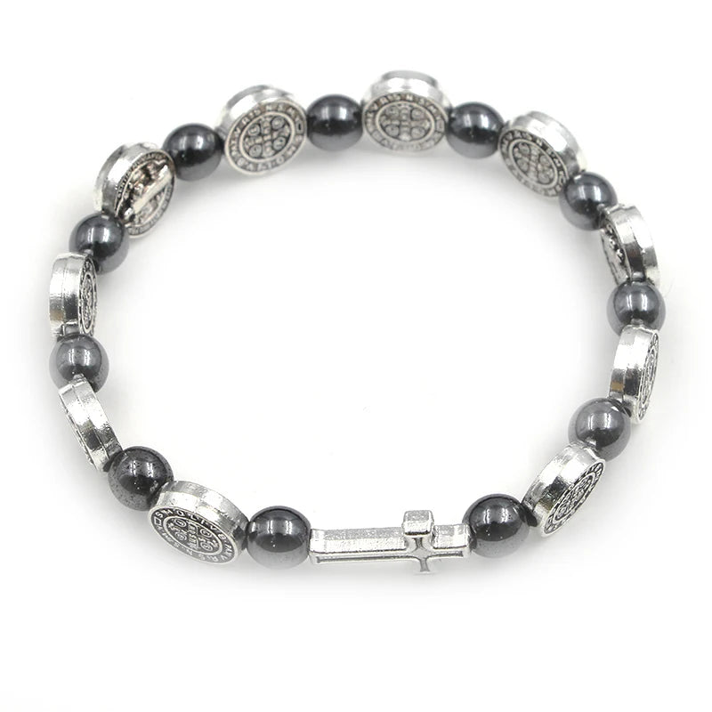 Pulsera de rosario católico con medalla de San Benito