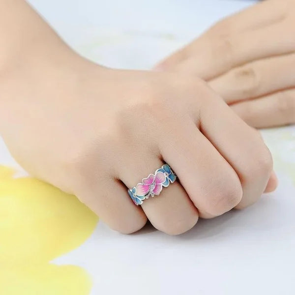 Impresionante anillo vintage de mariposa en plata 925