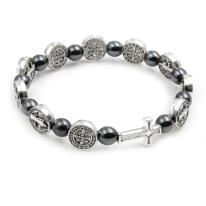 Pulsera de rosario católico con medalla de San Benito