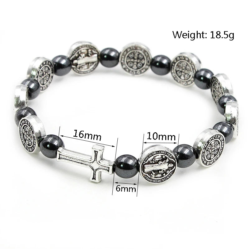 Pulsera de rosario católico con medalla de San Benito