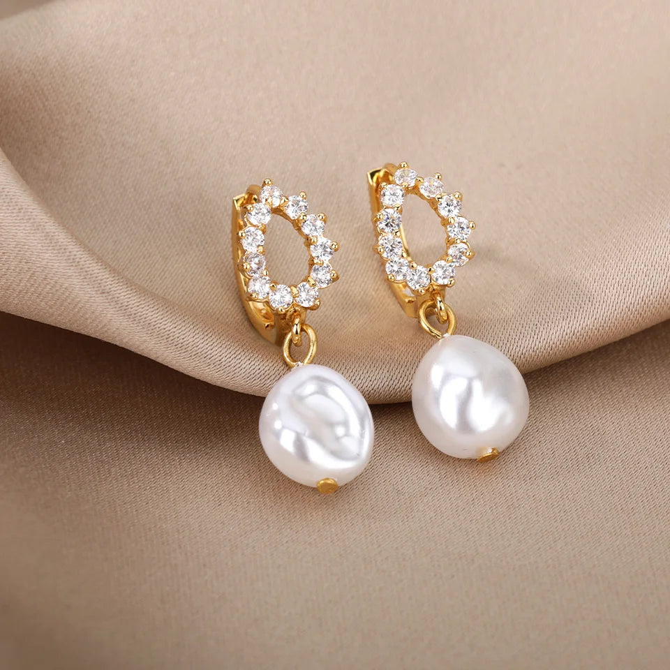 Pendientes de perlas irregulares para mujer, joyería de acero inoxidable