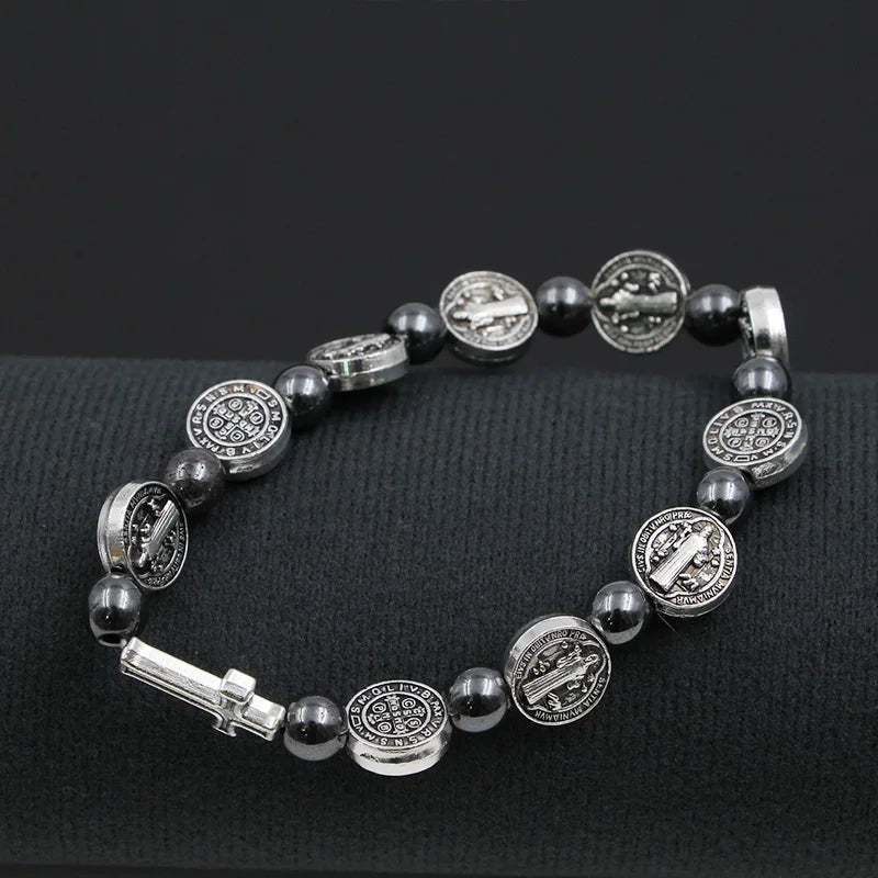 Pulsera de rosario católico con medalla de San Benito