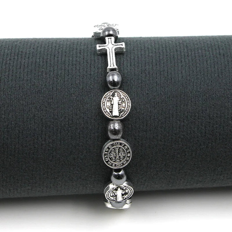 Pulsera de rosario católico con medalla de San Benito