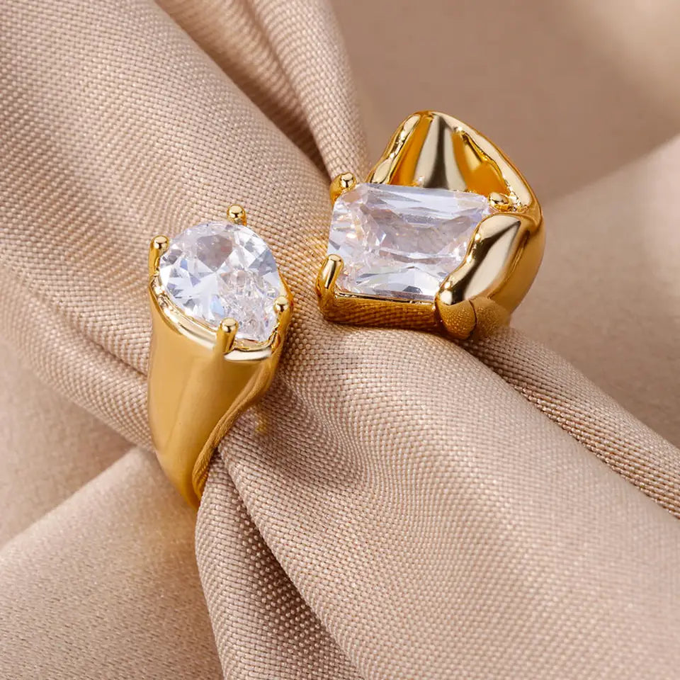 Anillos cuadrados de circonita de color dorado o plateado de lujo para mujer