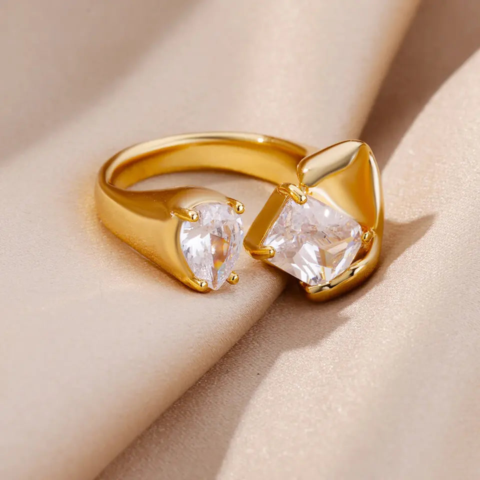 Anillos cuadrados de circonita de color dorado o plateado de lujo para mujer