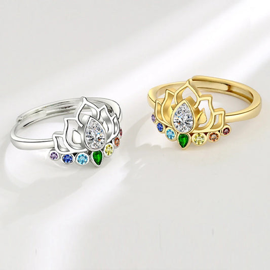 Anillos de yoga con chakras y flor de loto de colores para mujer