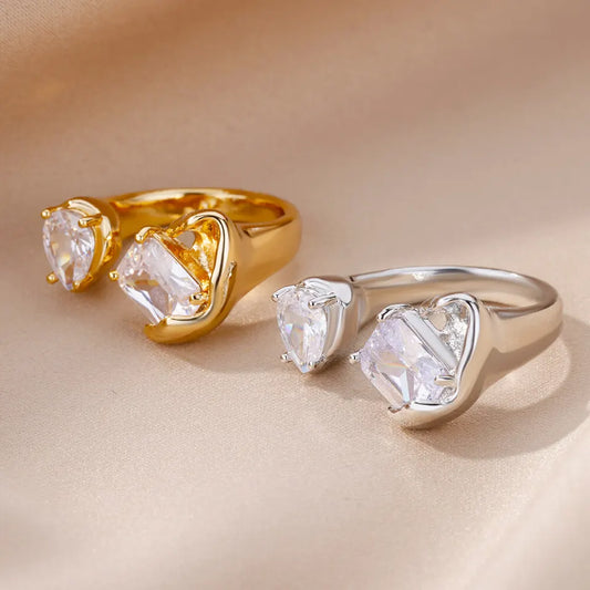 Anillos cuadrados de circonita de color dorado o plateado de lujo para mujer