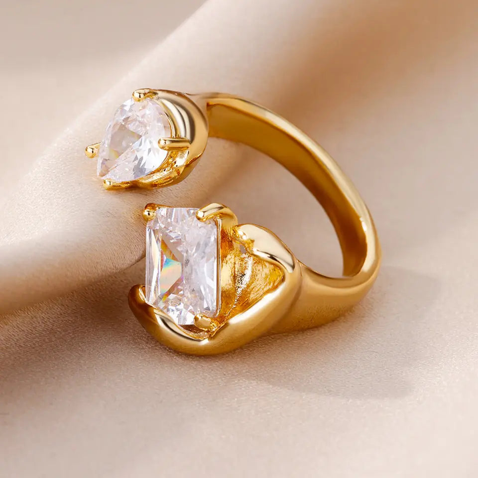 Anillos cuadrados de circonita de color dorado o plateado de lujo para mujer