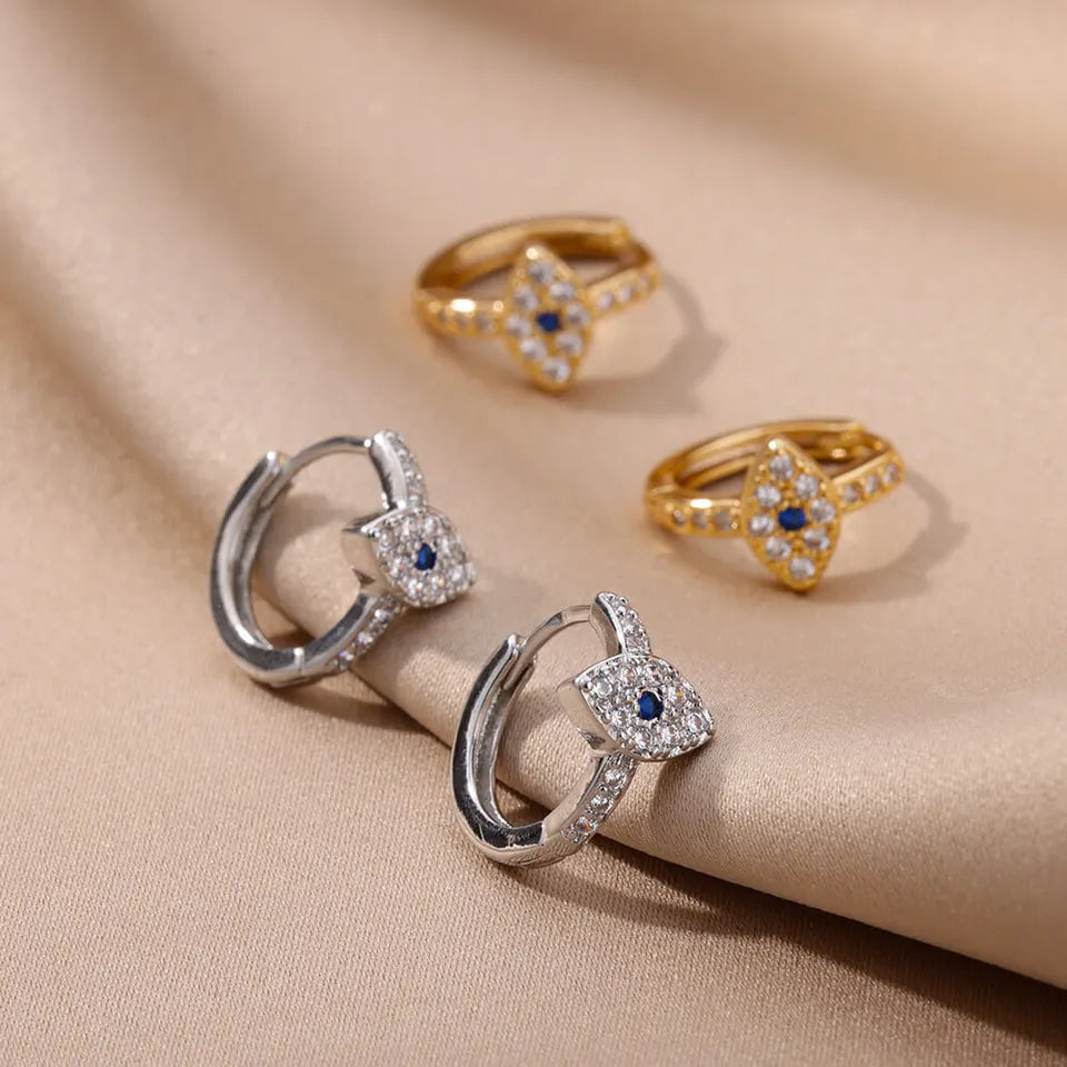 Pendientes de acero inoxidable dorado con forma de ojo malvado para mujer