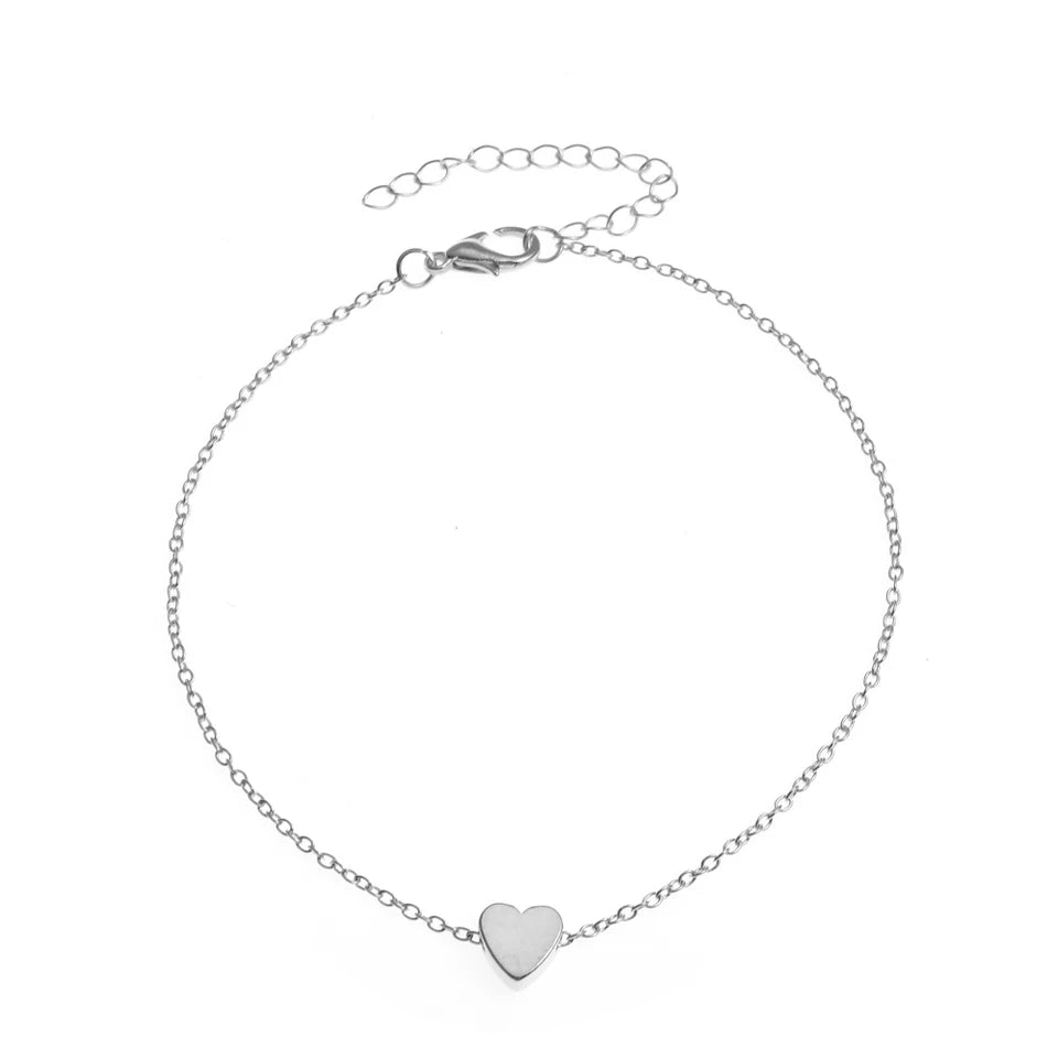 Tobillera multicapa sencilla con forma de corazón para mujer