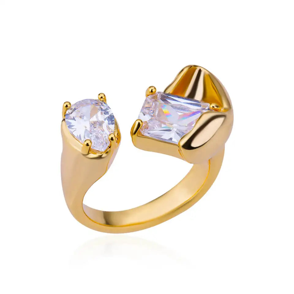 Anillos cuadrados de circonita de color dorado o plateado de lujo para mujer