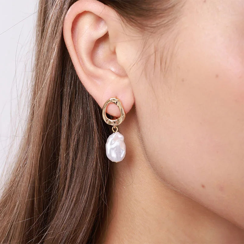 Pendientes de perlas irregulares para mujer, joyería de acero inoxidable