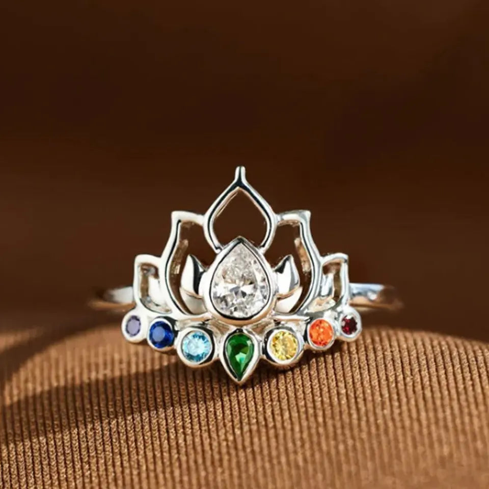 Anillos de yoga con chakras y flor de loto de colores para mujer
