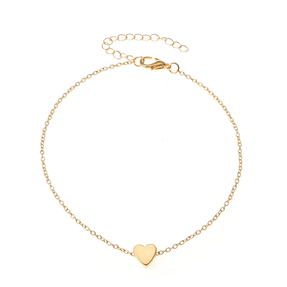 Tobillera multicapa sencilla con forma de corazón para mujer