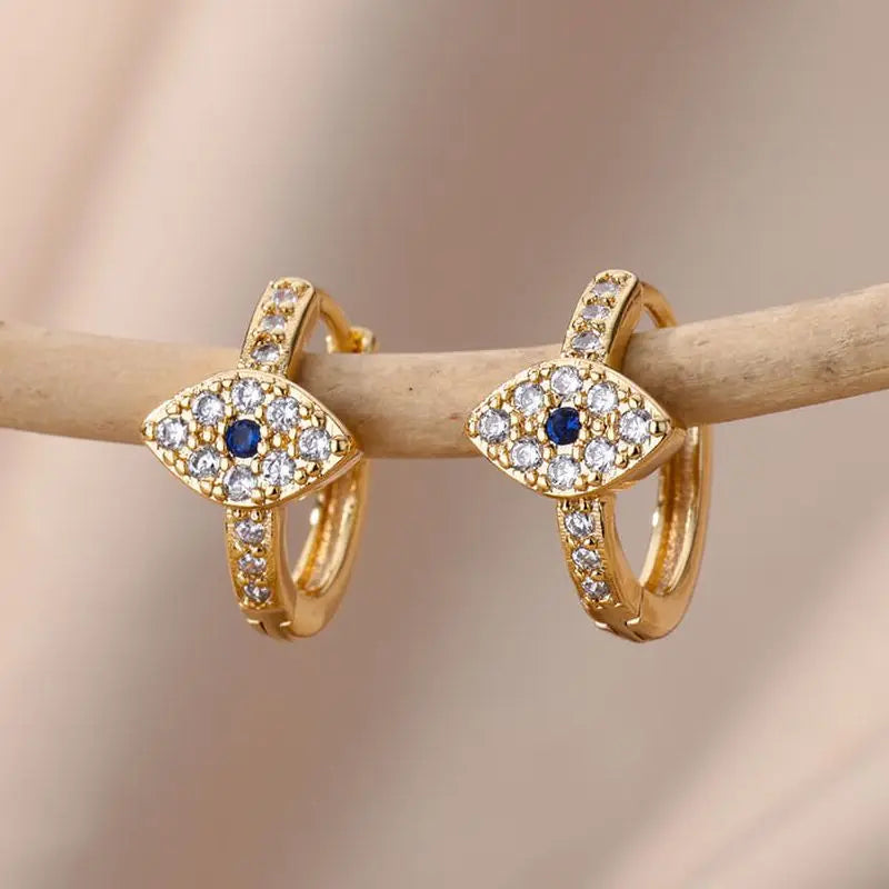 Pendientes de acero inoxidable dorado con forma de ojo malvado para mujer