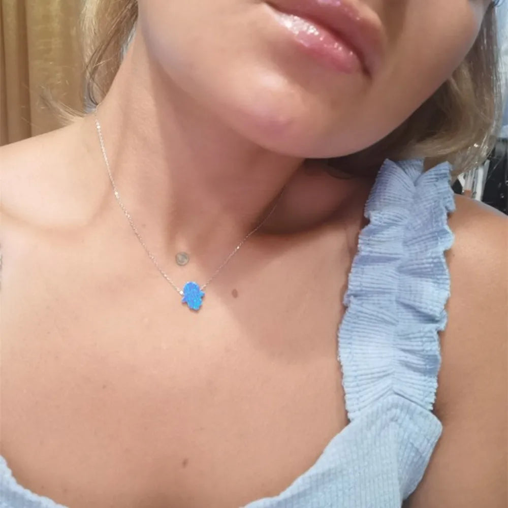 Collar de mano de Fátima con ópalo de acero inoxidable para todos