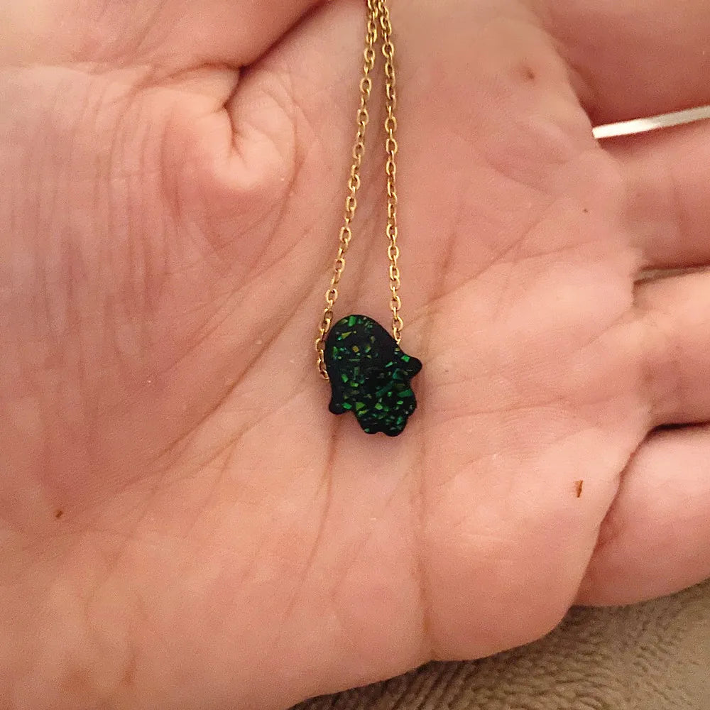 Collar de mano de Fátima con ópalo de acero inoxidable para todos