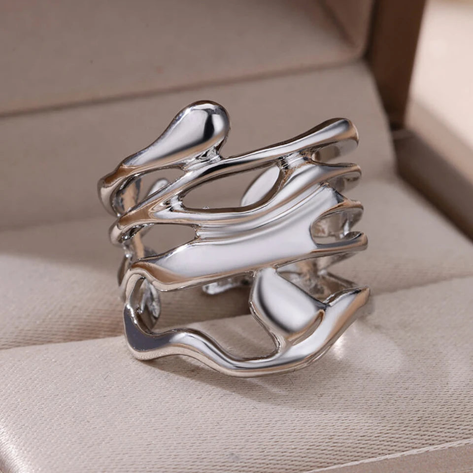 Anillo dorado / plateado en acero inoxidable de moda para parejas