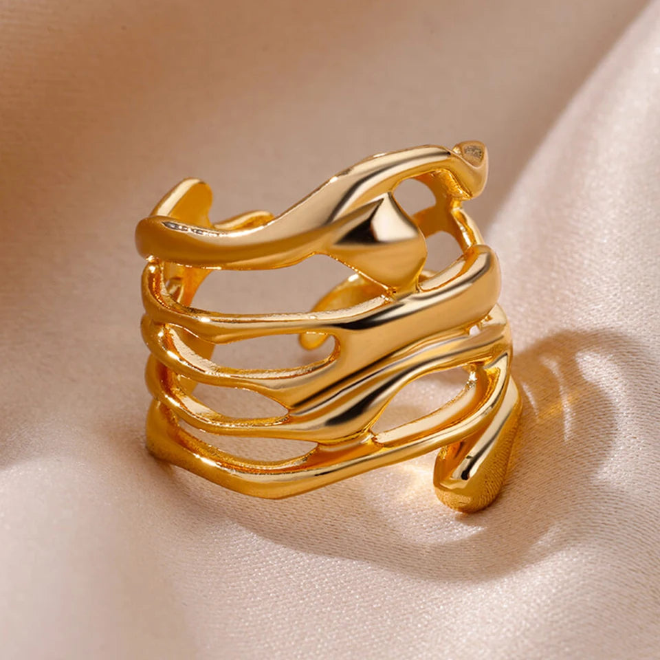 Anillo dorado / plateado en acero inoxidable de moda para parejas