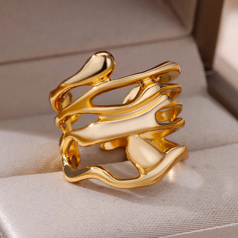 Anillo dorado / plateado en acero inoxidable de moda para parejas
