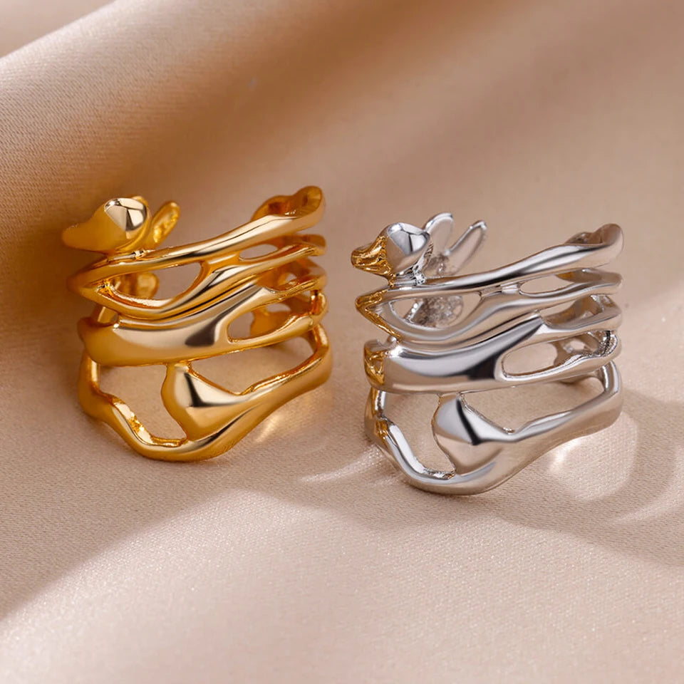 Anillo dorado / plateado en acero inoxidable de moda para parejas