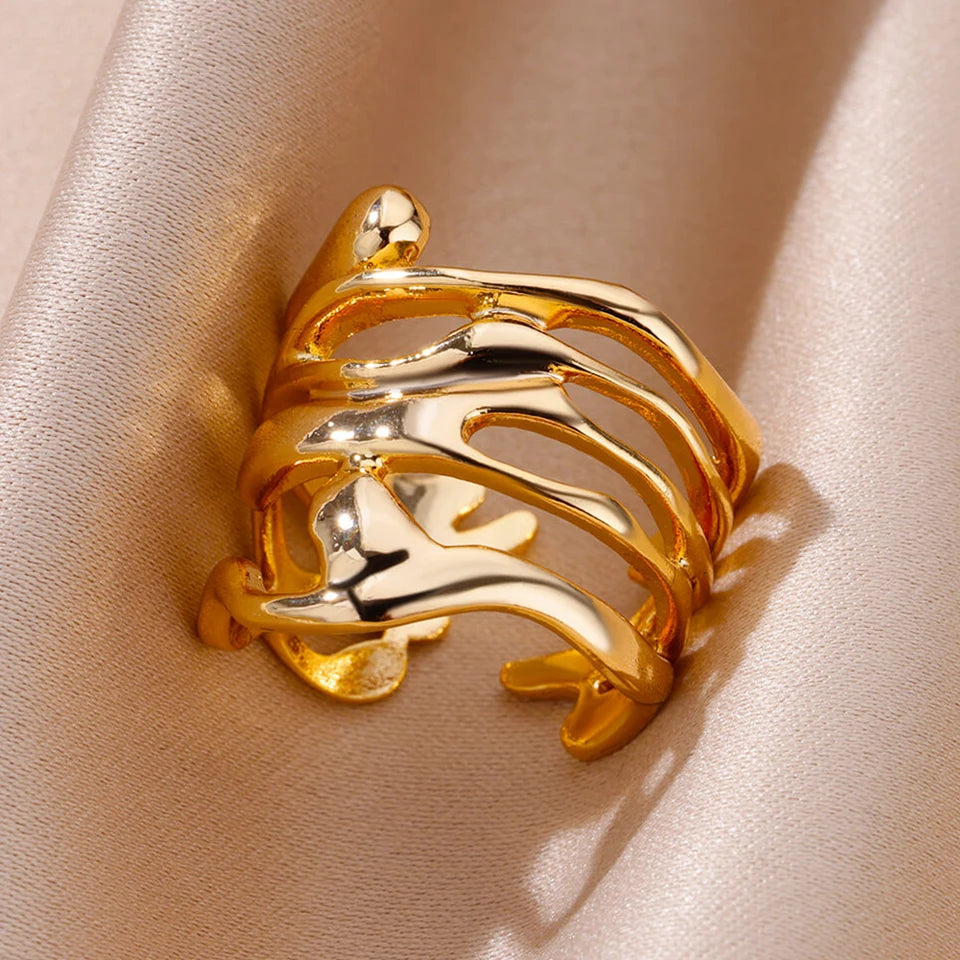 Anillo dorado / plateado en acero inoxidable de moda para parejas