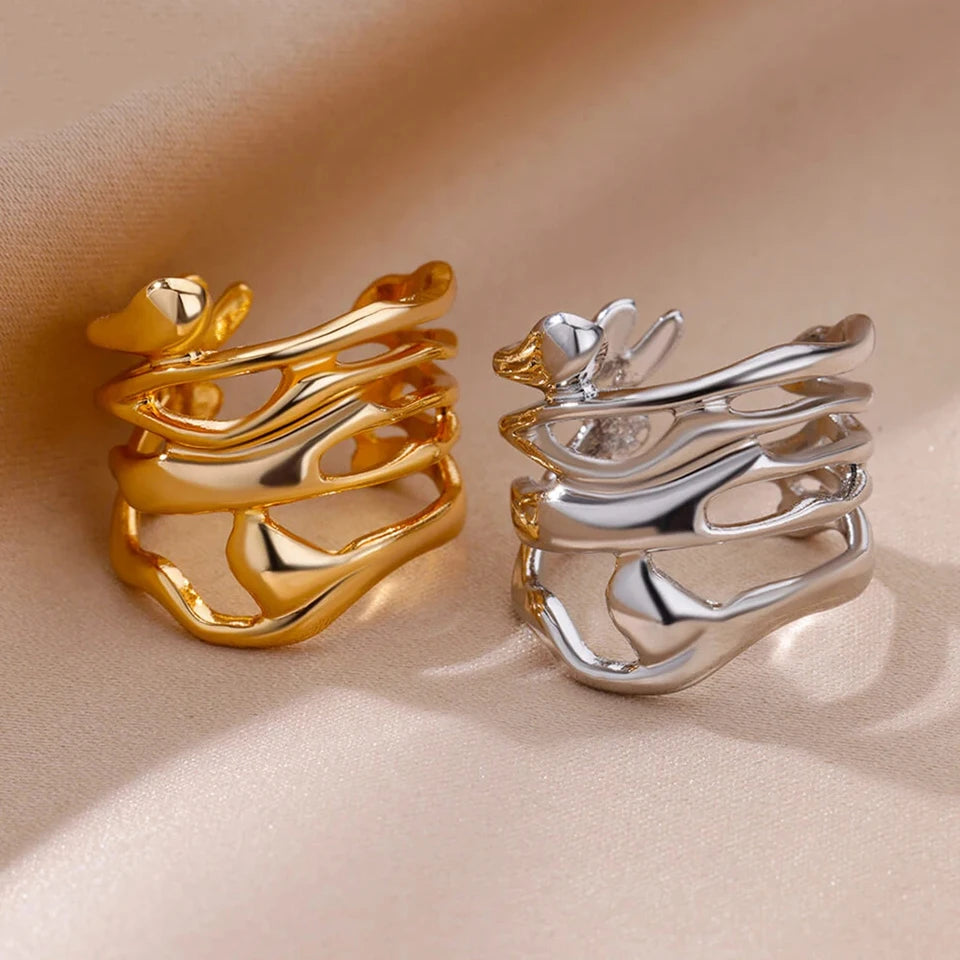 Anillo dorado / plateado en acero inoxidable de moda para parejas