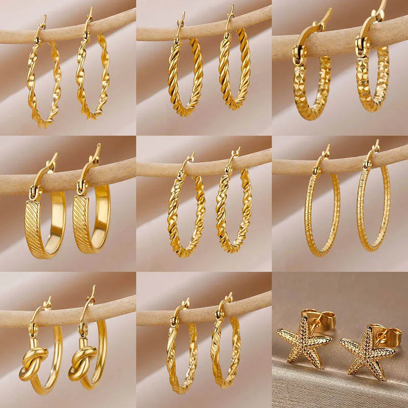 Elegantes arracadas de acero inoxidable en tendencia minimalista y vintage