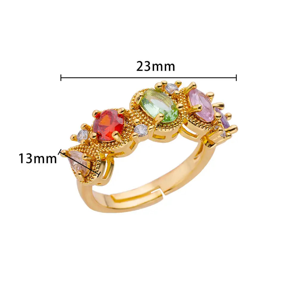 Anillo ajustable de acero inoxidable con circonitas en forma de gota de agua