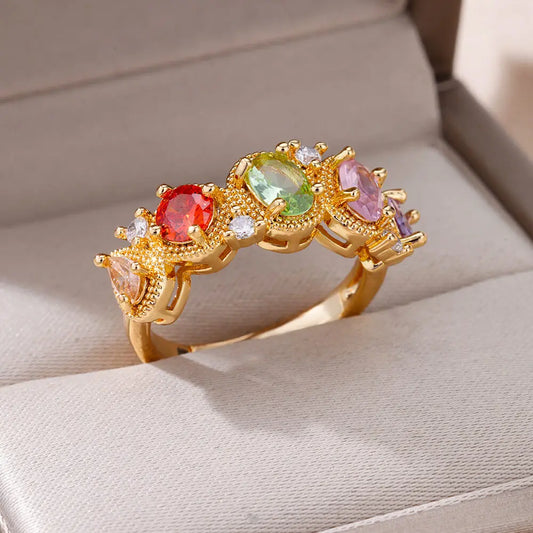 Anillo ajustable de acero inoxidable con circonitas en forma de gota de agua