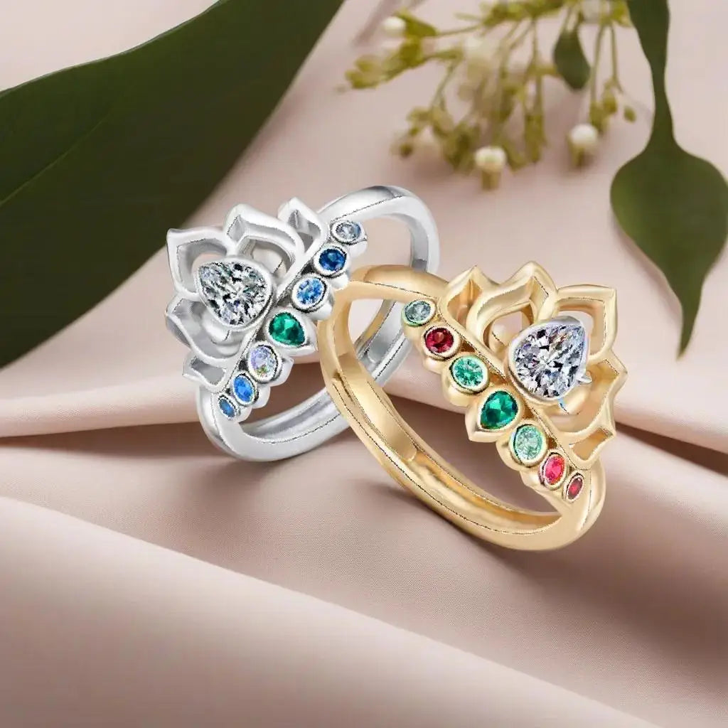 Anillos de yoga con chakras y flor de loto de colores para mujer